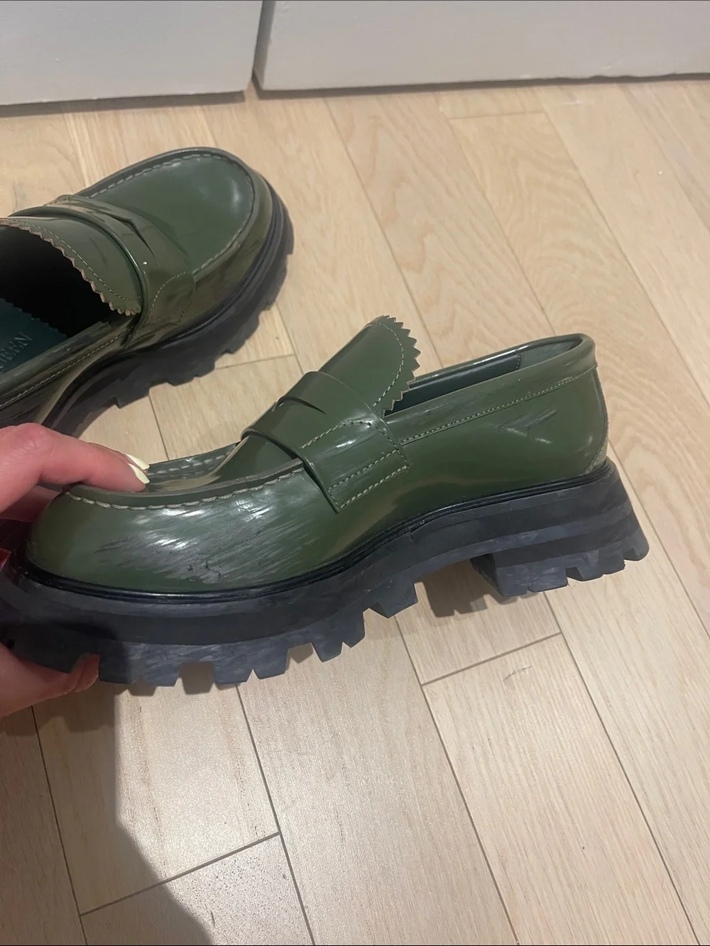 Alexander McQueen Women’s Olive Green Chunky Penny Loafers